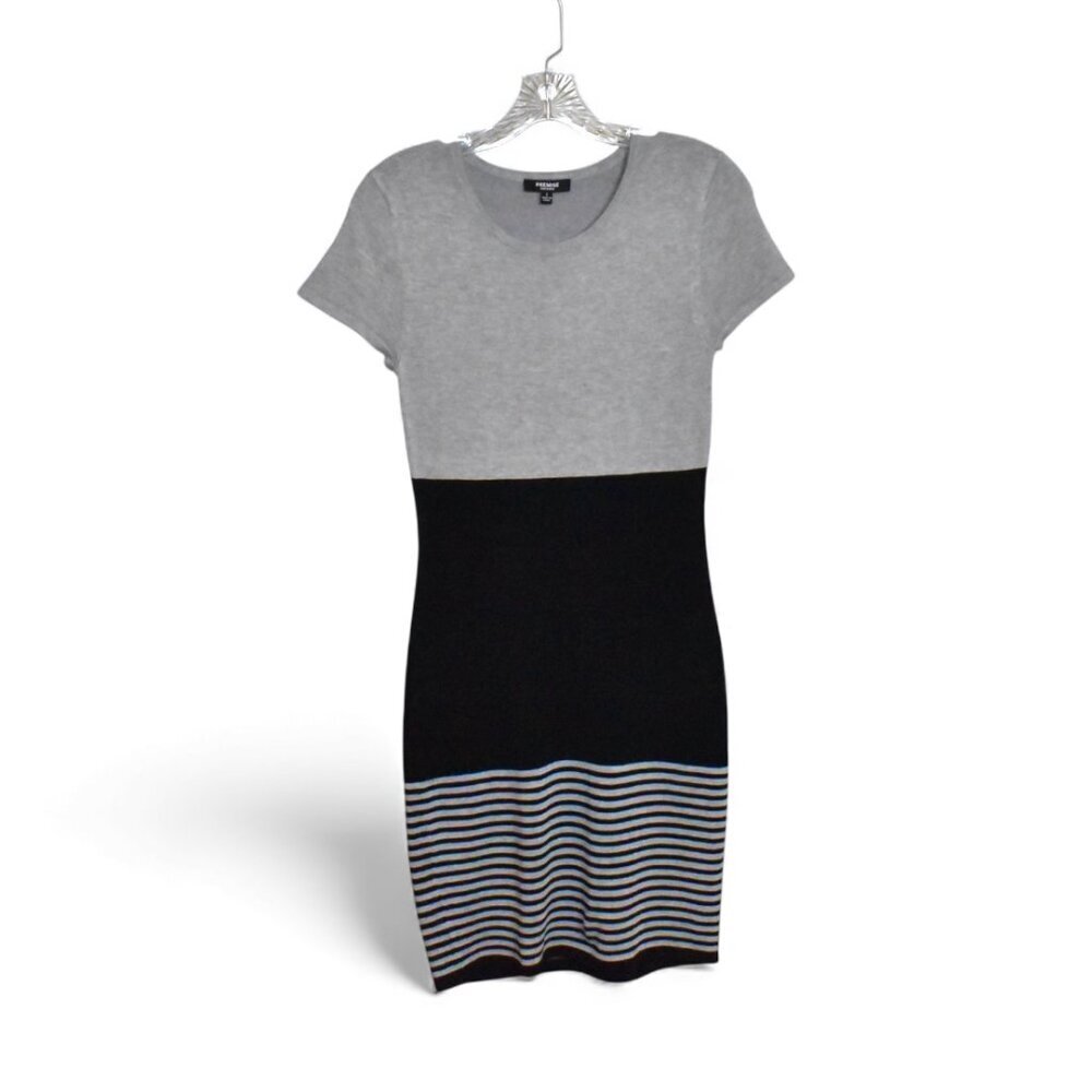 Premise Short Sleeve Black And Grey Bodycon Dress Size S
